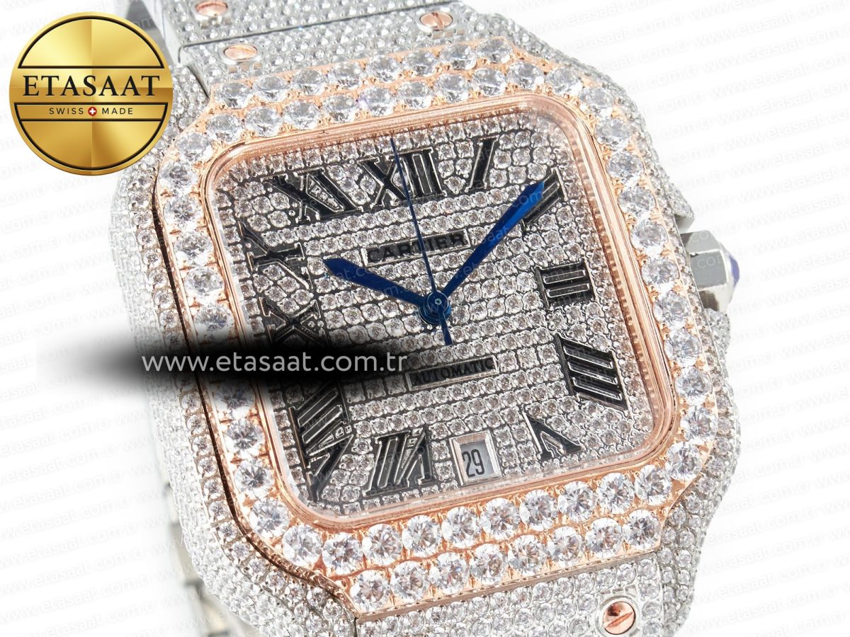 Santos De 40mm TWF 1:1 Best Edition Diamond Dial SS/RG Dia/Rmn A2824 - Görsel 5