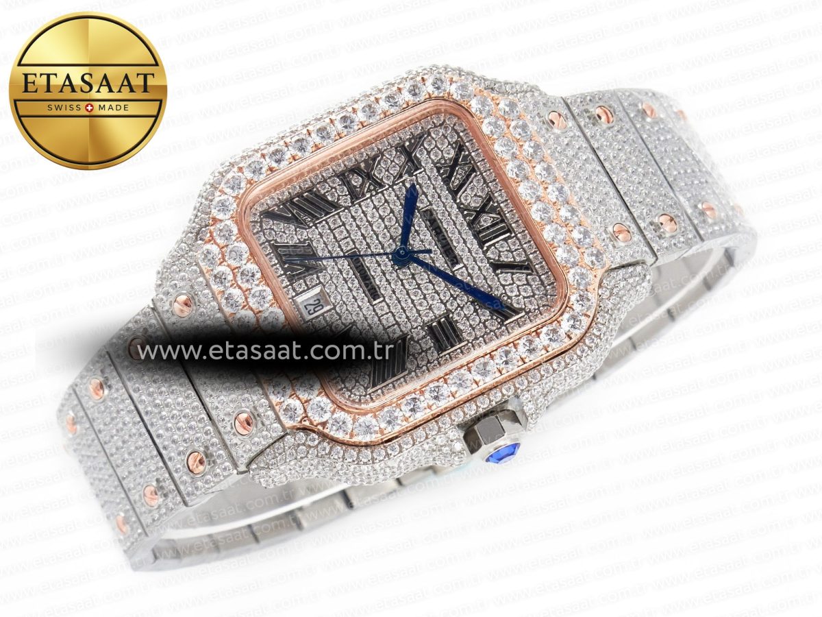 Santos De 40mm TWF 1:1 Best Edition Diamond Dial SS/RG Dia/Rmn A2824 - Görsel 8