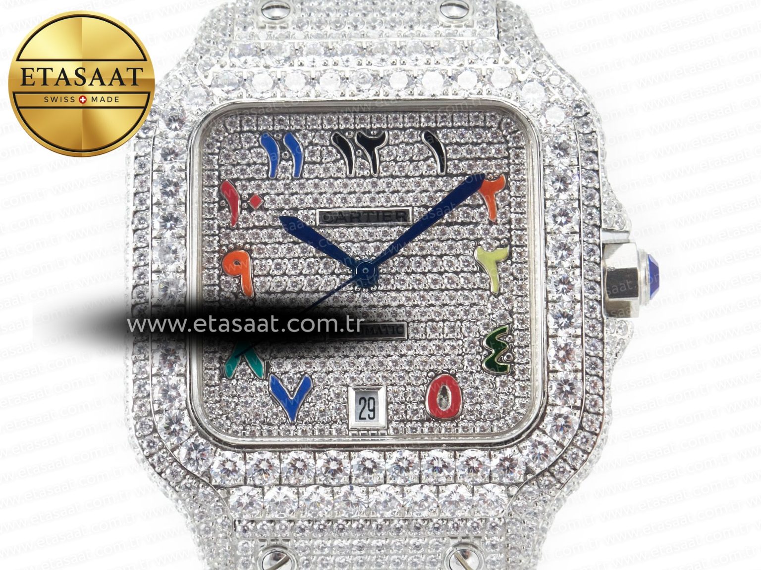 Santos De 40mm TWF 1:1 Best Edition Rainbow Diamond Dial SS/SS A2824 - Görsel 4