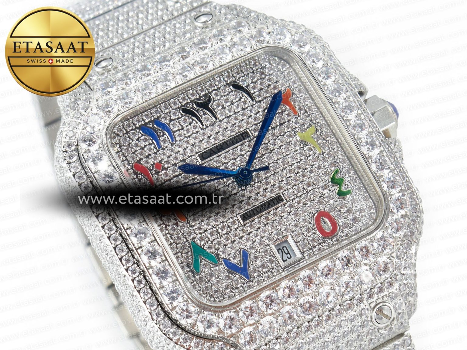 Santos De 40mm TWF 1:1 Best Edition Rainbow Diamond Dial SS/SS A2824 - Görsel 5