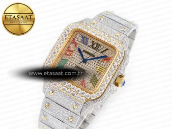 Santos De 40mm TWF 1:1 Best Edition Rainbow Diamond Dial SS/YG Dia/Rmn A2824