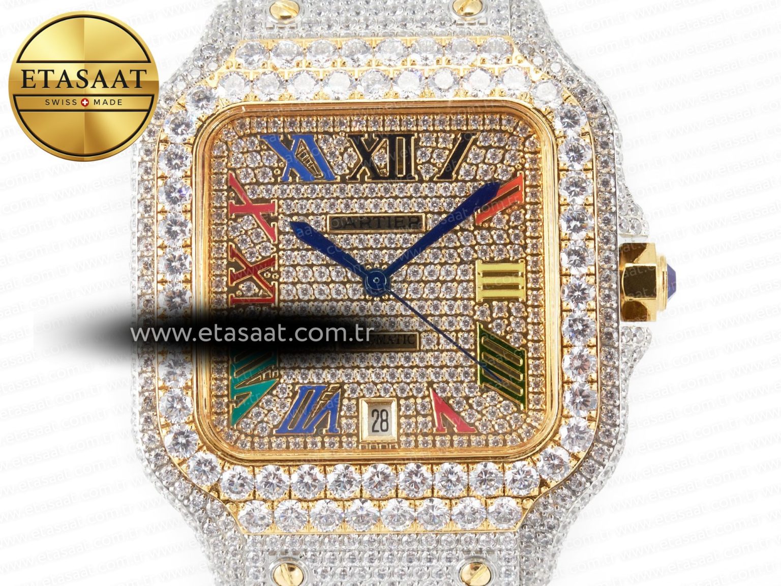 Santos De 40mm TWF 1:1 Best Edition Rainbow Diamond Dial SS/YG Dia/Rmn A2824 - Görsel 4