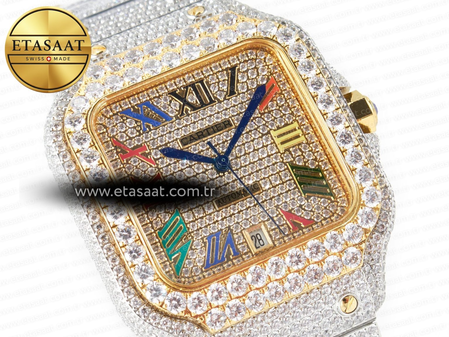 Santos De 40mm TWF 1:1 Best Edition Rainbow Diamond Dial SS/YG Dia/Rmn A2824 - Görsel 5