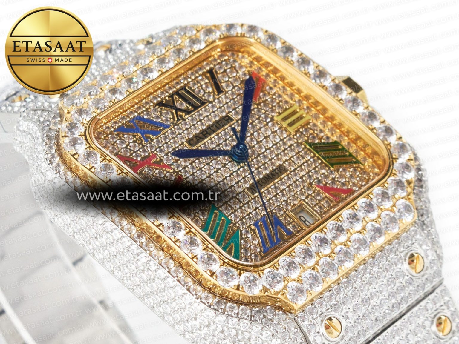 Santos De 40mm TWF 1:1 Best Edition Rainbow Diamond Dial SS/YG Dia/Rmn A2824 - Görsel 7