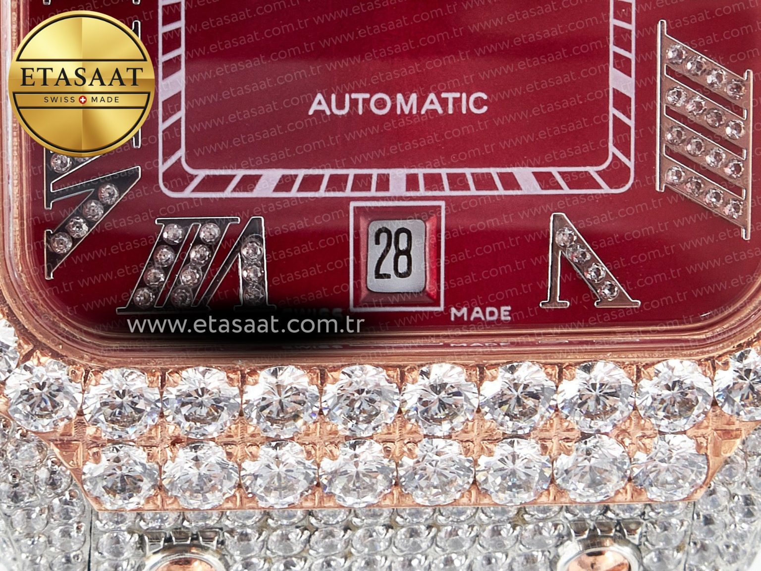 Santos De 40mm TWF 1:1 Best Edition Red Diamond Dial SS/RG Dia/Rmn A2824 - Görsel 12