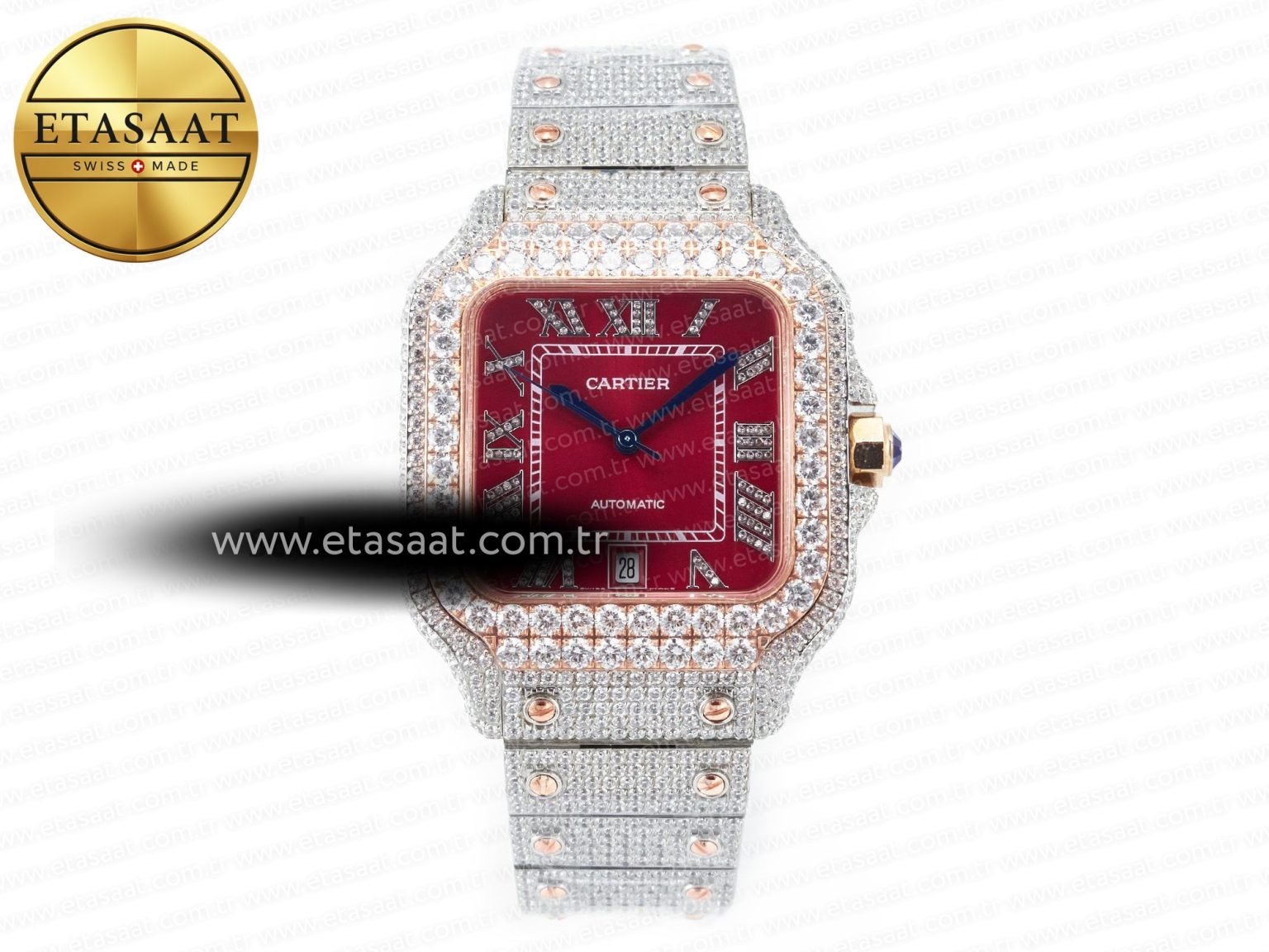 Santos De 40mm TWF 1:1 Best Edition Red Diamond Dial SS/RG Dia/Rmn A2824 - Görsel 3