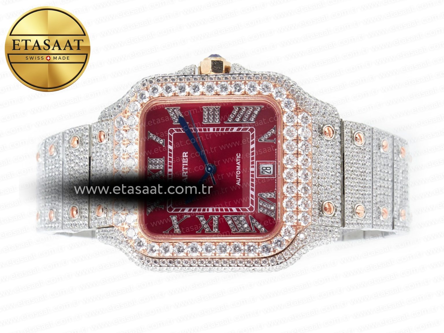 Santos De 40mm TWF 1:1 Best Edition Red Diamond Dial SS/RG Dia/Rmn A2824 - Görsel 9