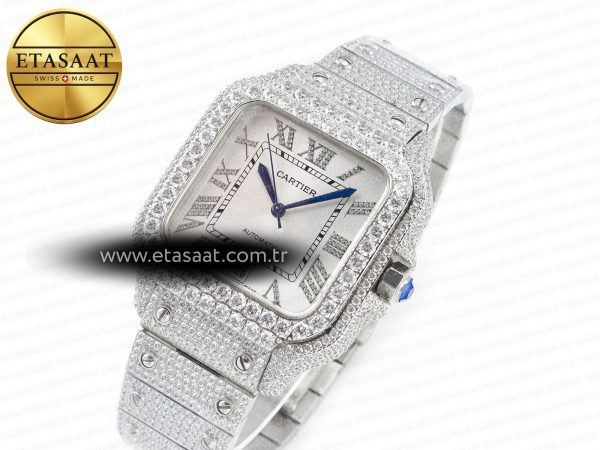 Santos De 40mm TWF 1:1 Best Edition White Dial SS/SS Dia/Rmn A2824