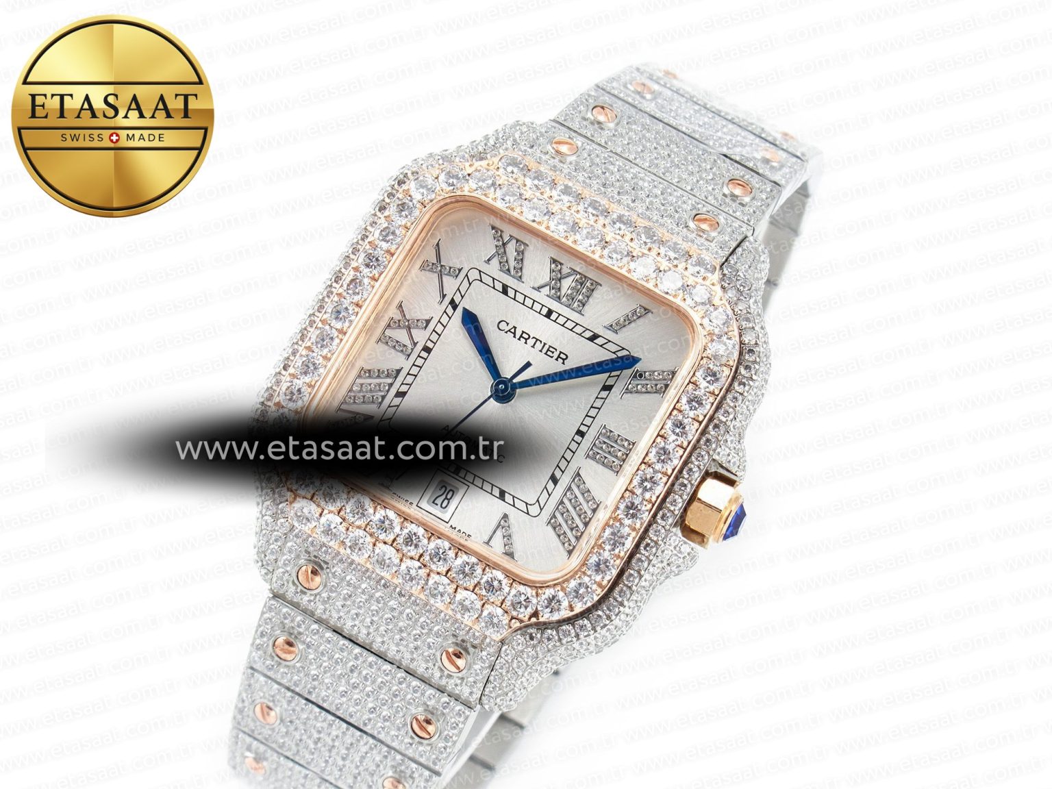 Santos De 40mm TWF 1:1 Best Edition White Diamond Dial SS/RG Dia/Rmn A2824 - Görsel 1