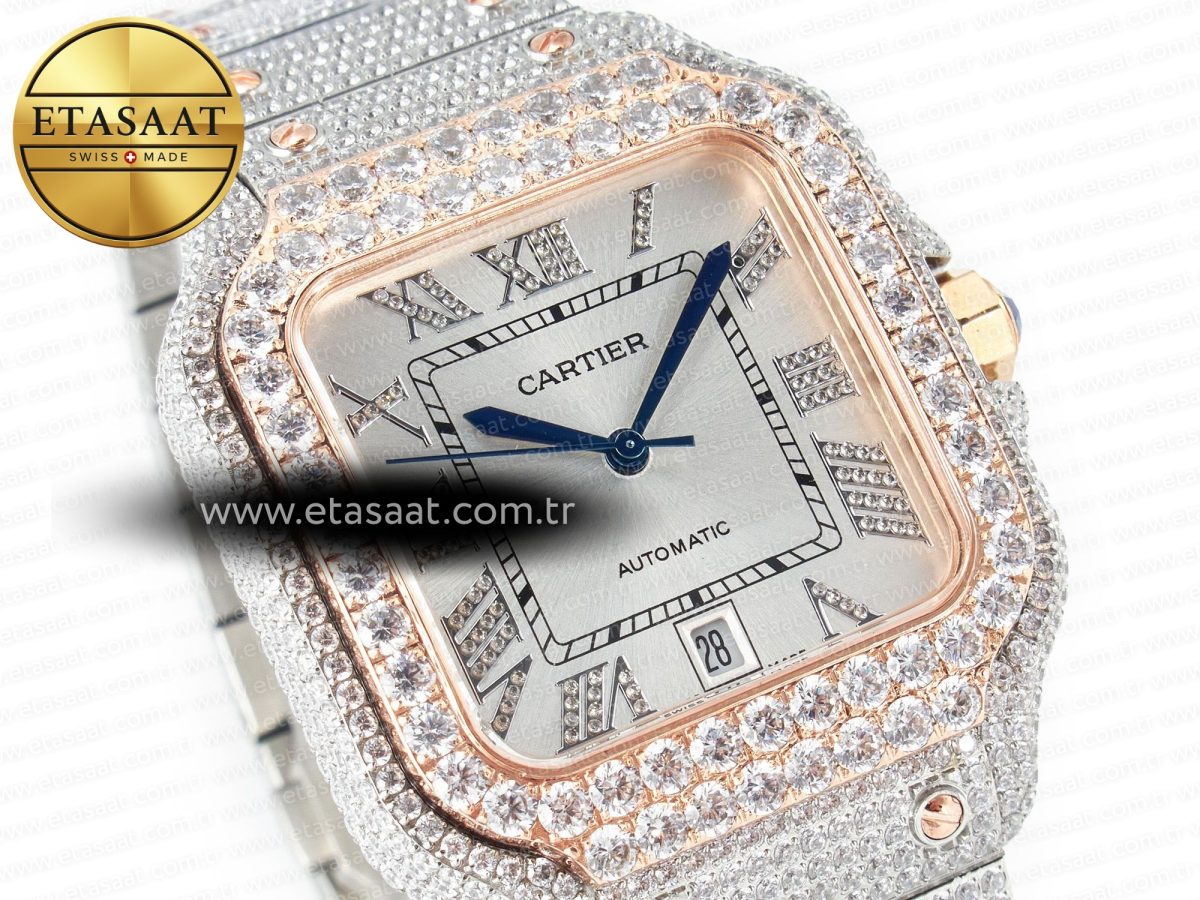 Santos De 40mm TWF 1:1 Best Edition White Diamond Dial SS/RG Dia/Rmn A2824 - Görsel 5