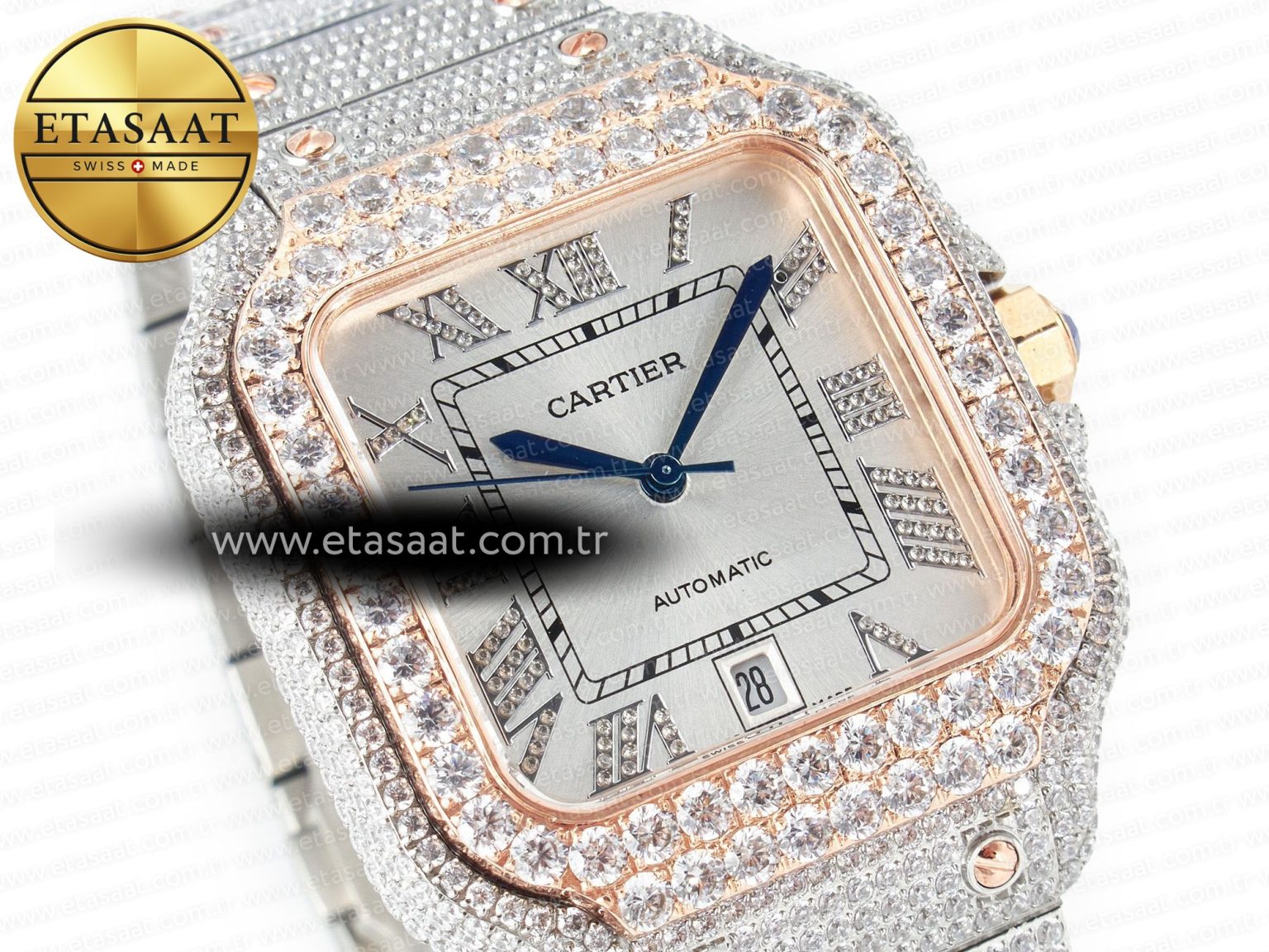 Santos De 40mm TWF 1:1 Best Edition White Diamond Dial SS/RG Dia/Rmn A2824 - Görsel 5