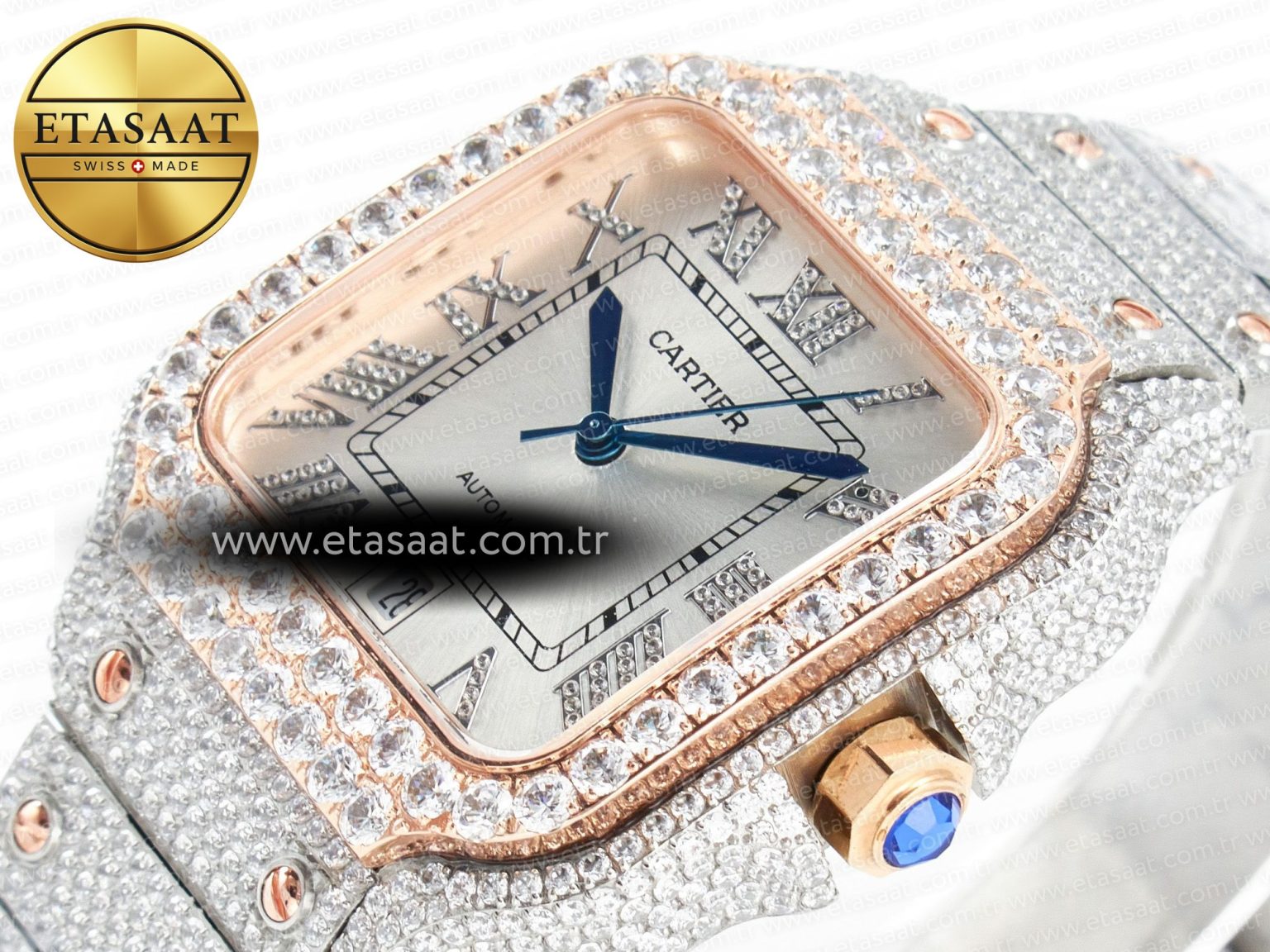 Santos De 40mm TWF 1:1 Best Edition White Diamond Dial SS/RG Dia/Rmn A2824 - Görsel 6