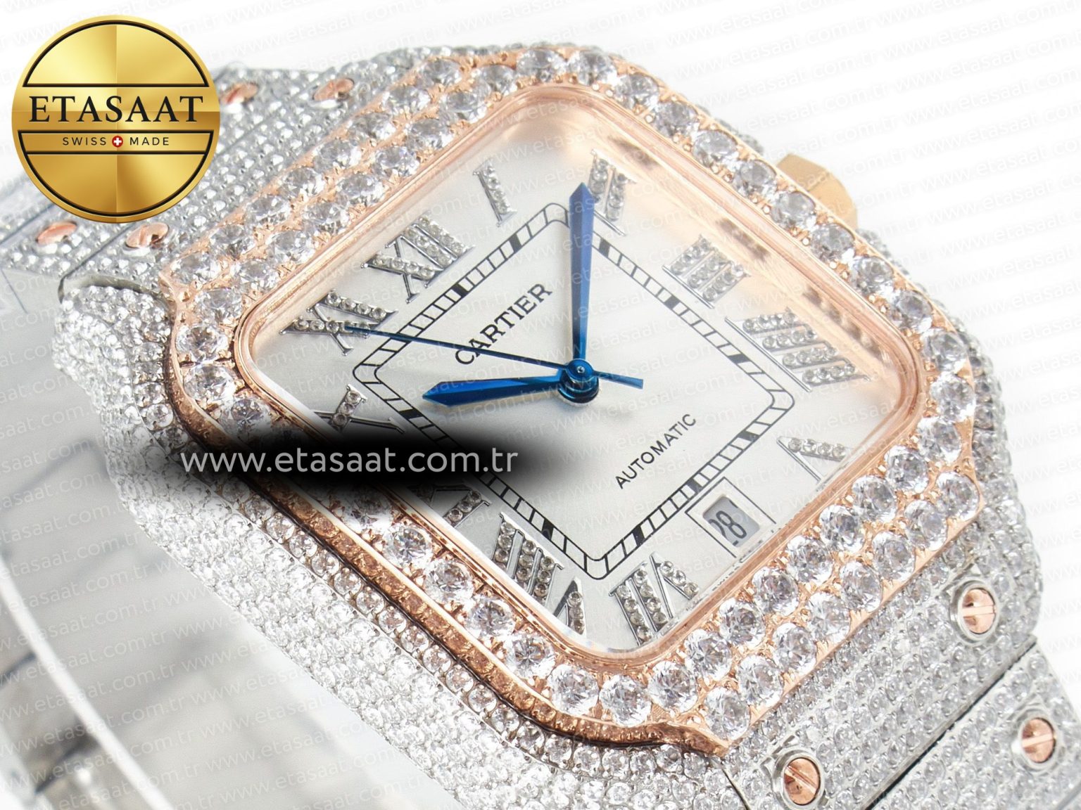 Santos De 40mm TWF 1:1 Best Edition White Diamond Dial SS/RG Dia/Rmn A2824 - Görsel 7