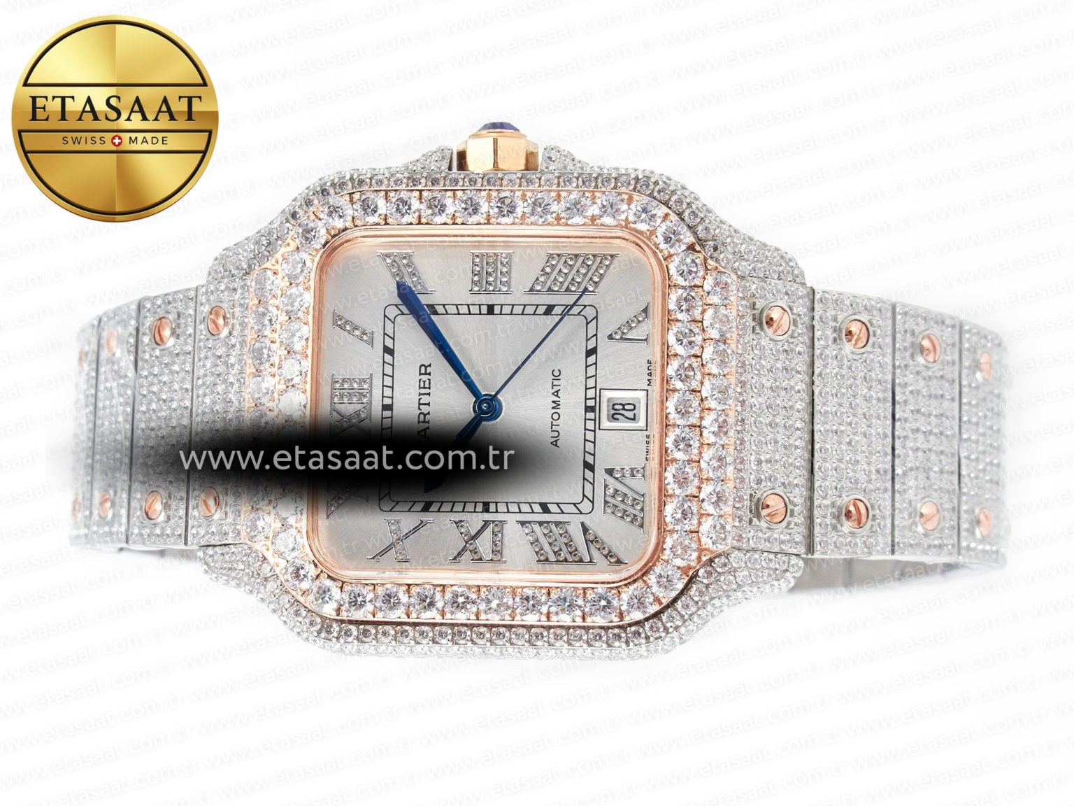 Santos De 40mm TWF 1:1 Best Edition White Diamond Dial SS/RG Dia/Rmn A2824 - Görsel 9