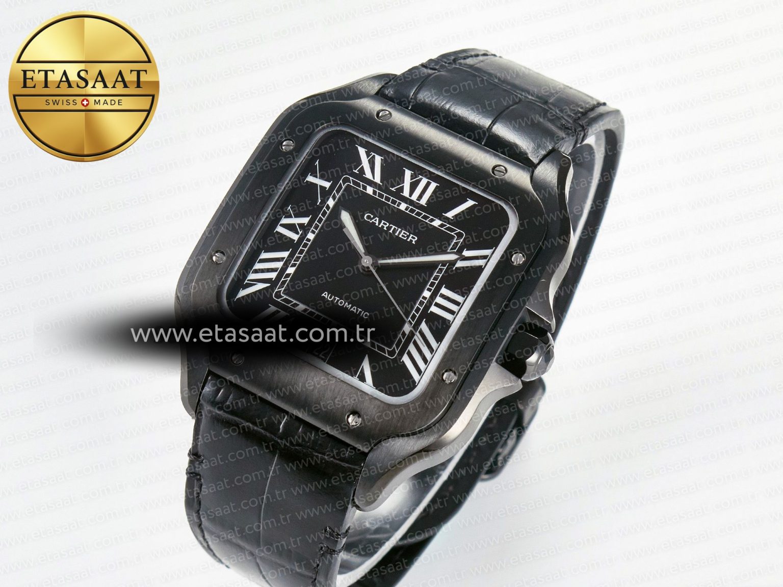 Santos de Cartier 40mm 2018 BVF 1:1 Best Edition Black Dial on Black Leathr Strap MIYOTA 9015 - Görsel 1