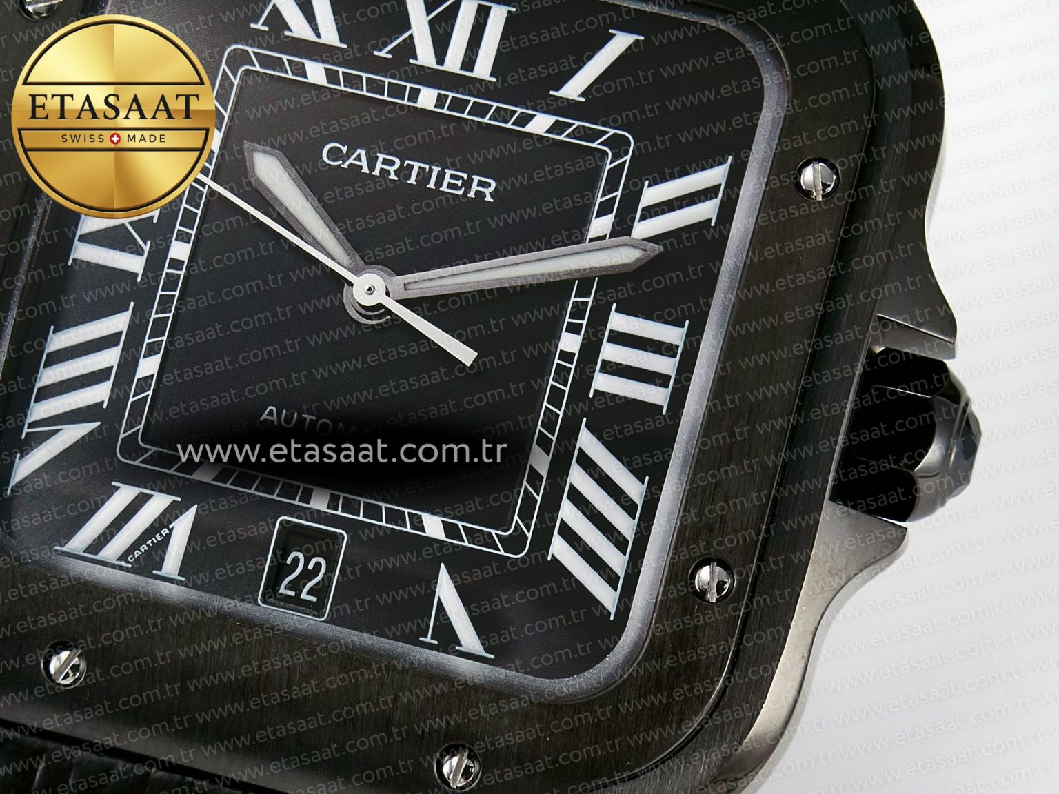 Santos de Cartier 40mm 2018 BVF 1:1 Best Edition Black Dial on Black Leathr Strap MIYOTA 9015 - Görsel 11