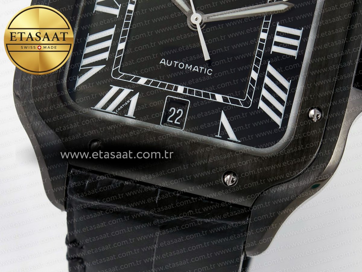 Santos de Cartier 40mm 2018 BVF 1:1 Best Edition Black Dial on Black Leathr Strap MIYOTA 9015 - Görsel 12