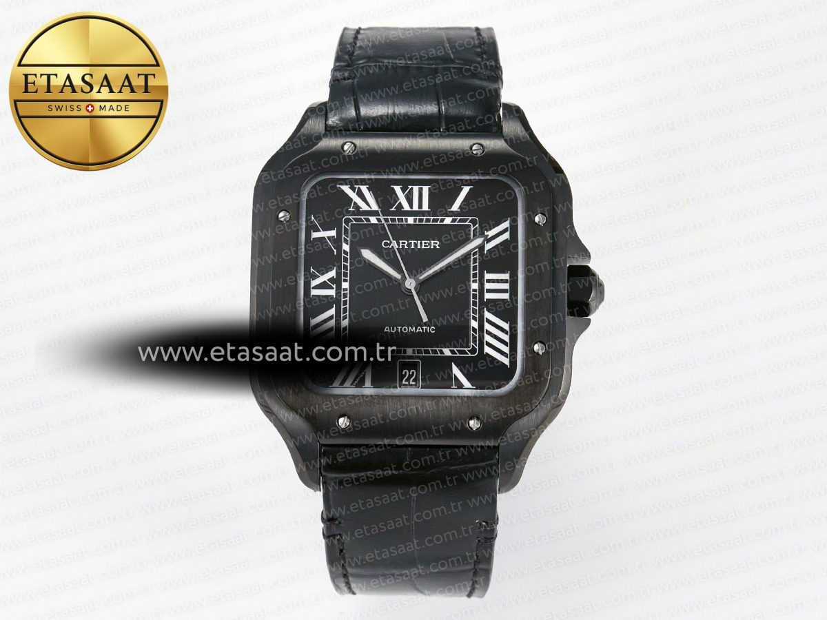 Santos de Cartier 40mm 2018 BVF 1:1 Best Edition Black Dial on Black Leathr Strap MIYOTA 9015 - Görsel 3
