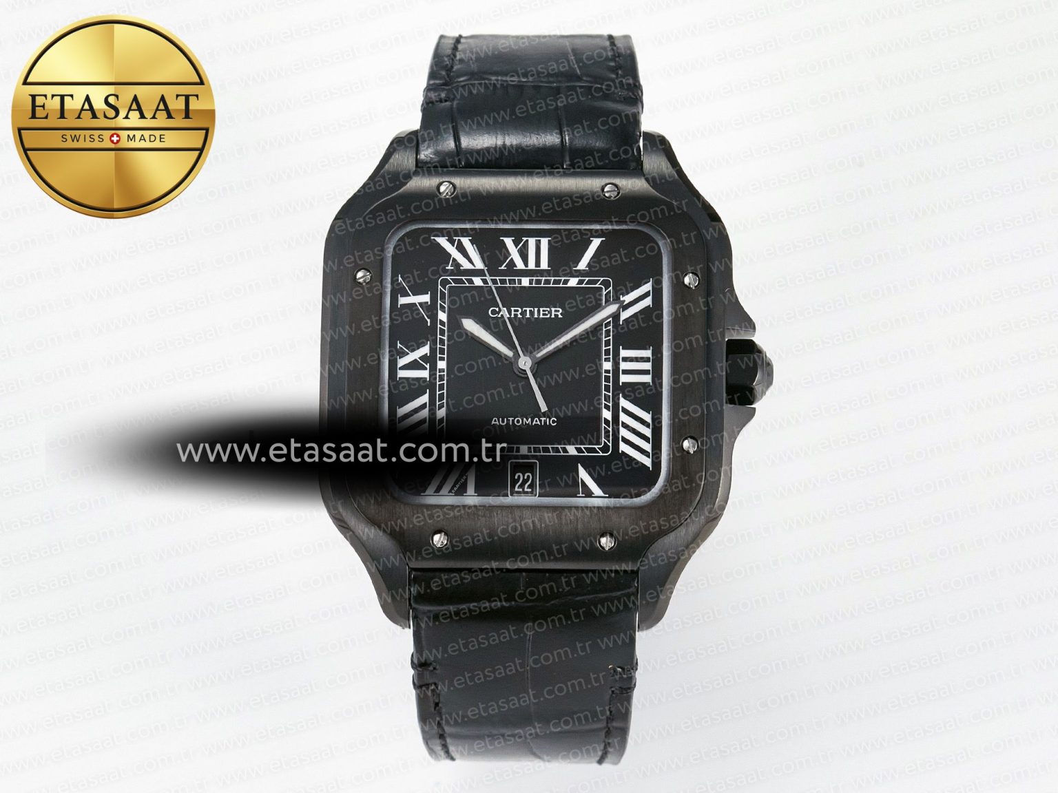 Santos de Cartier 40mm 2018 BVF 1:1 Best Edition Black Dial on Black Leathr Strap MIYOTA 9015 - Görsel 3