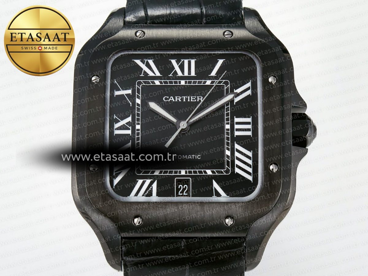 Santos de Cartier 40mm 2018 BVF 1:1 Best Edition Black Dial on Black Leathr Strap MIYOTA 9015 - Görsel 4