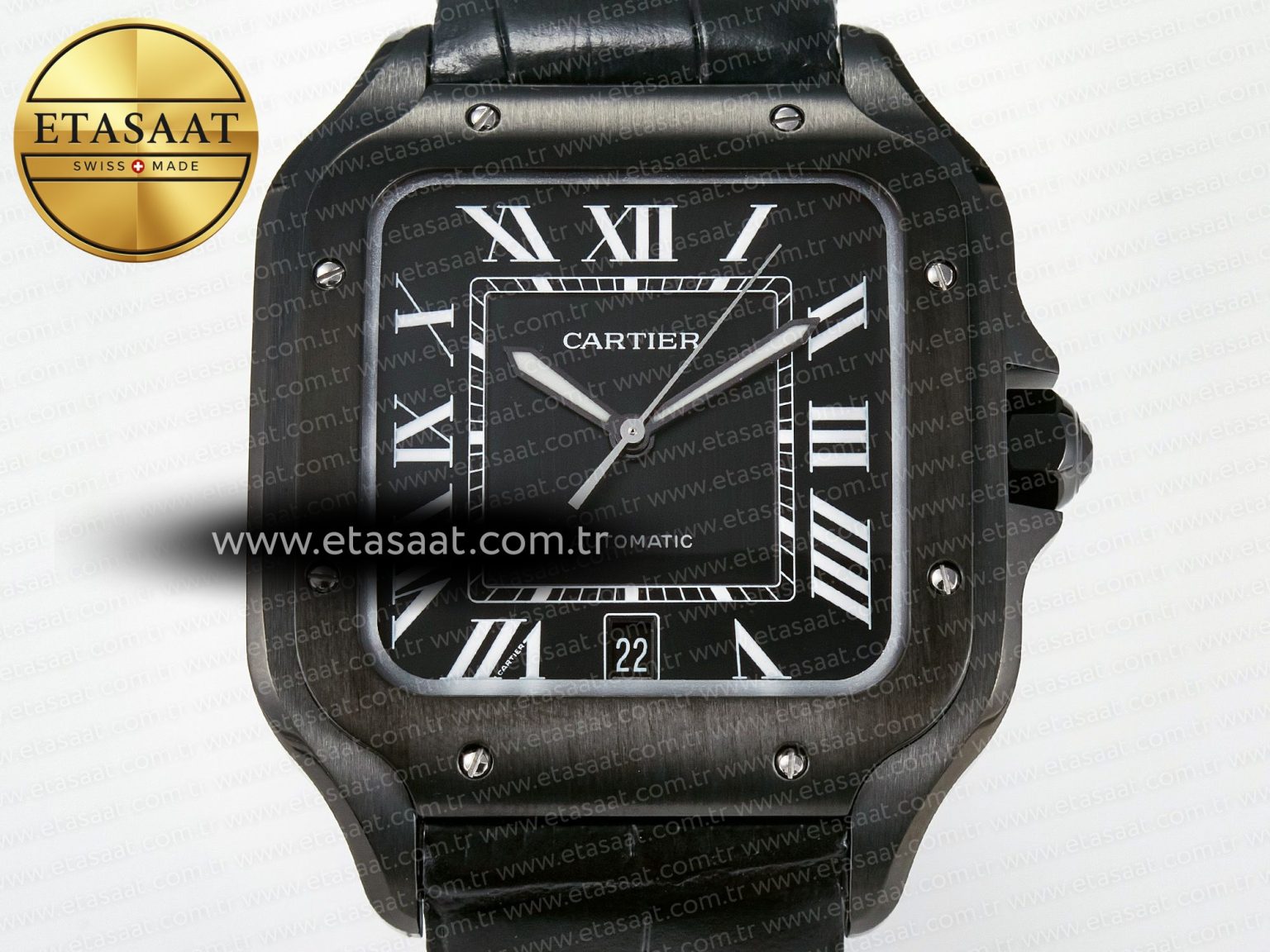 Santos de Cartier 40mm 2018 BVF 1:1 Best Edition Black Dial on Black Leathr Strap MIYOTA 9015 - Görsel 4