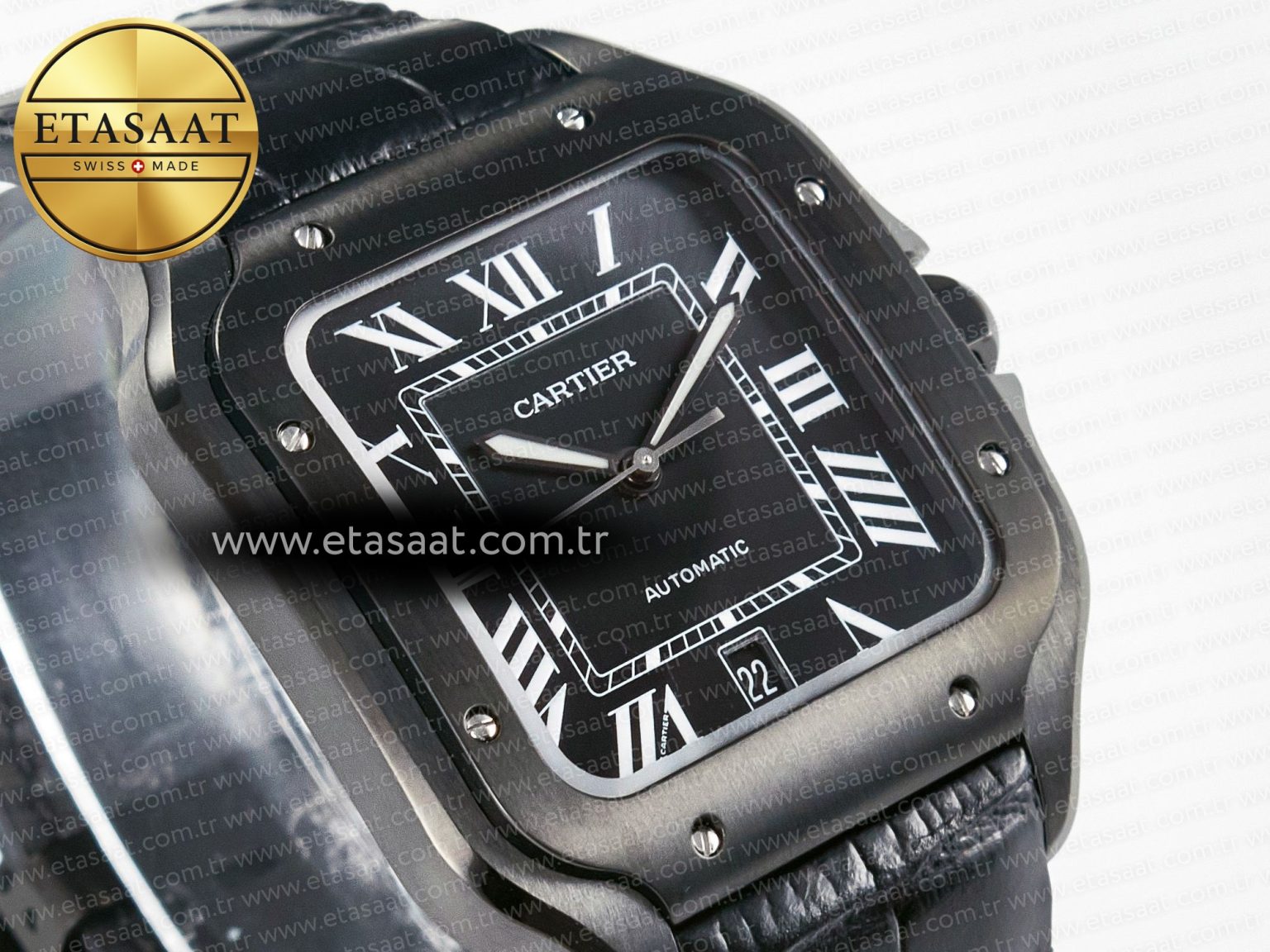 Santos de Cartier 40mm 2018 BVF 1:1 Best Edition Black Dial on Black Leathr Strap MIYOTA 9015 - Görsel 5