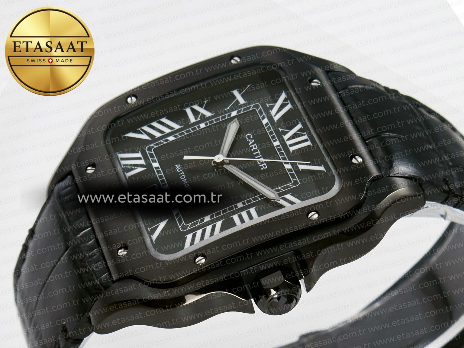 Santos de Cartier 40mm 2018 BVF 1:1 Best Edition Black Dial on Black Leathr Strap MIYOTA 9015 - Görsel 6