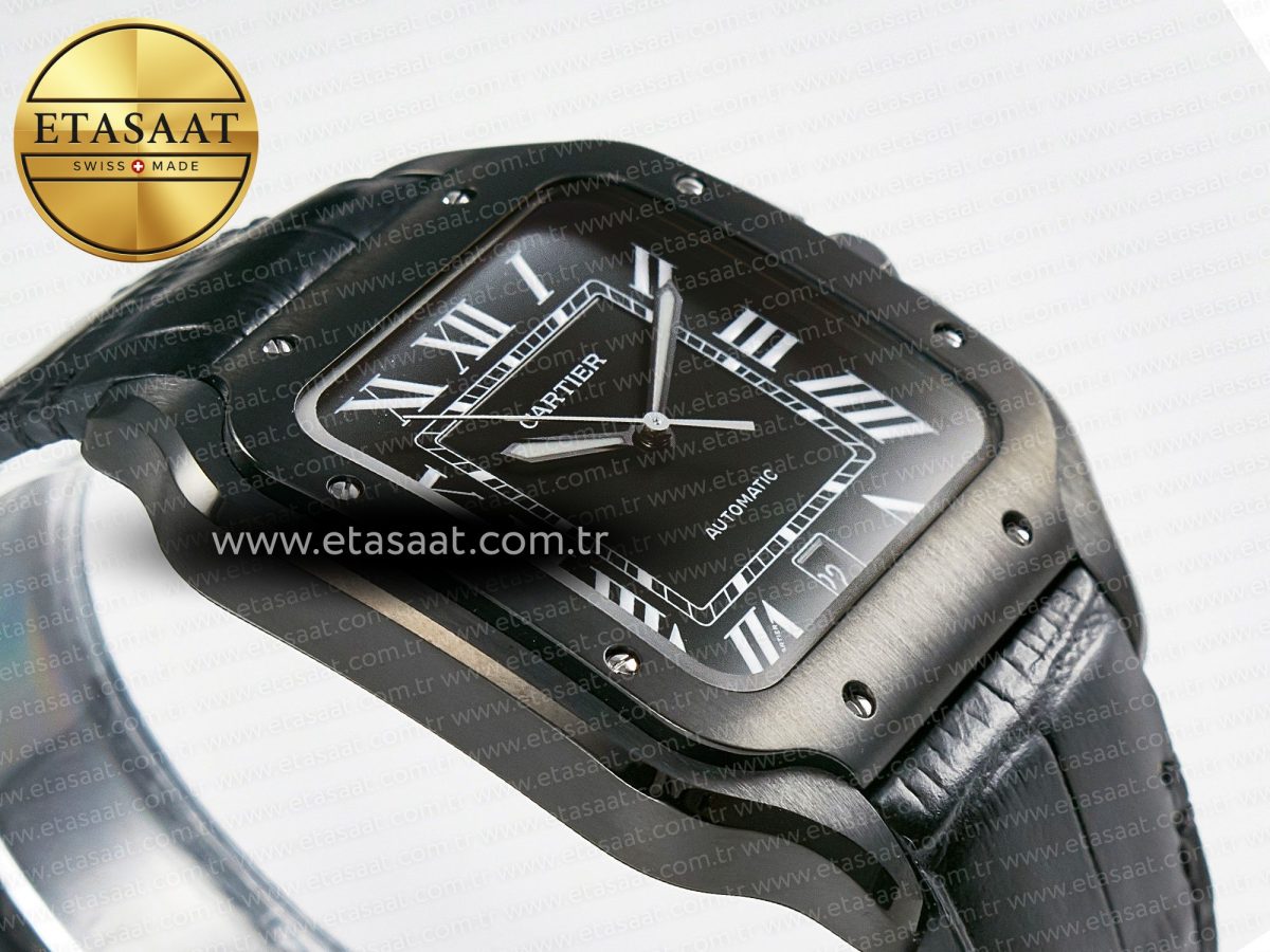 Santos de Cartier 40mm 2018 BVF 1:1 Best Edition Black Dial on Black Leathr Strap MIYOTA 9015 - Görsel 7