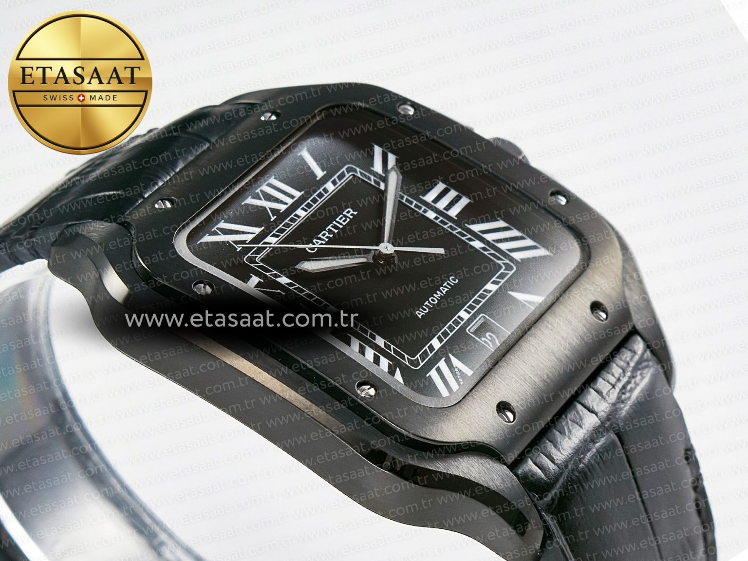 Santos de Cartier 40mm 2018 BVF 1:1 Best Edition Black Dial on Black Leathr Strap MIYOTA 9015 - Görsel 7