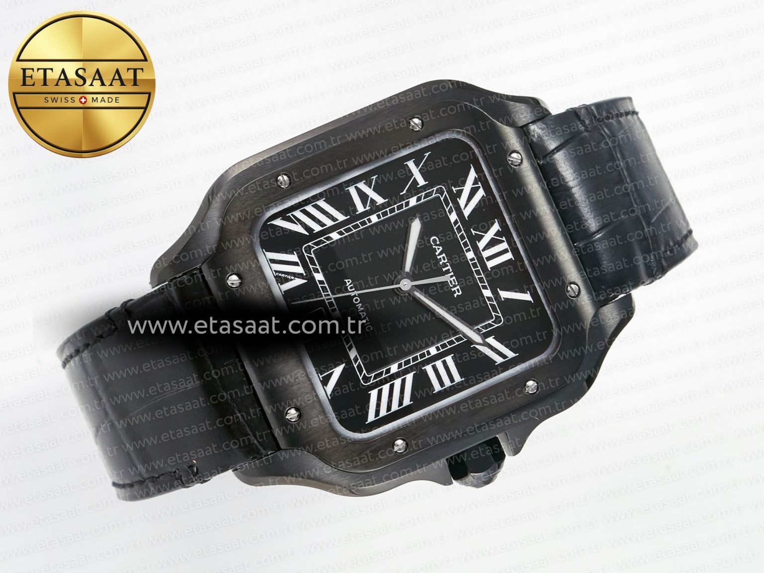Santos de Cartier 40mm 2018 BVF 1:1 Best Edition Black Dial on Black Leathr Strap MIYOTA 9015 - Görsel 8
