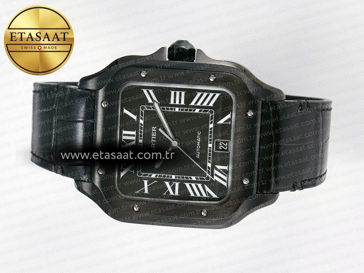 Santos de Cartier 40mm 2018 BVF 1:1 Best Edition Black Dial on Black Leathr Strap MIYOTA 9015 - Görsel 9