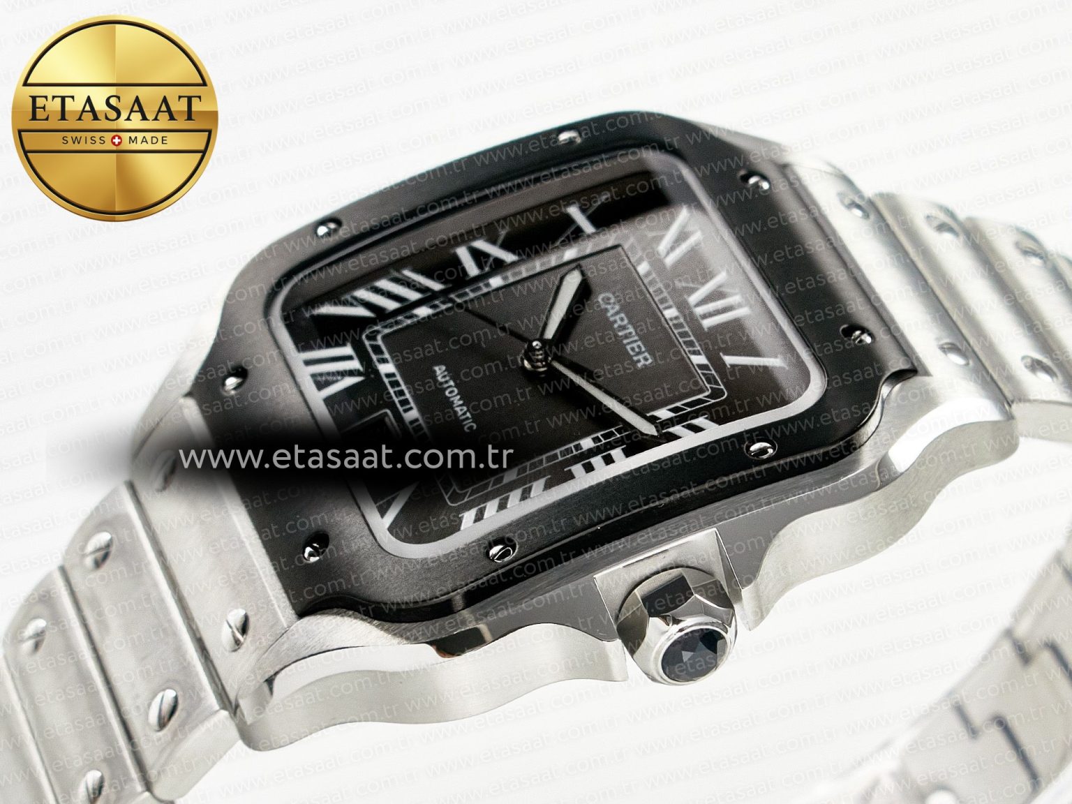 Santos de Cartier 40mm 2018 BVF 1:1 Best Edition Gray Bezel Gray Dial on SS SmartLinks Bracelet MIYOTA 9015 - Görsel 6