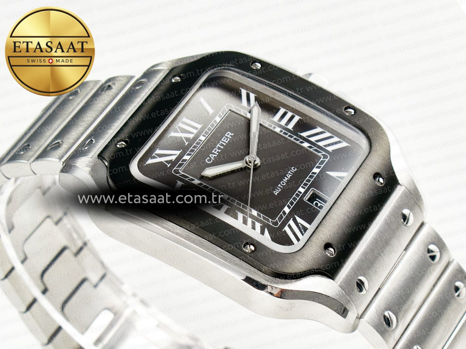 Santos de Cartier 40mm 2018 BVF 1:1 Best Edition Gray Bezel Gray Dial on SS SmartLinks Bracelet MIYOTA 9015 - Görsel 7