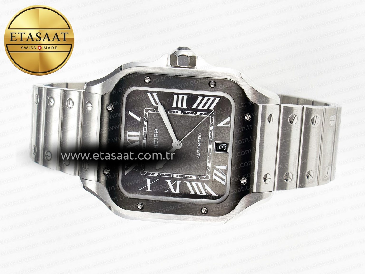Santos de Cartier 40mm 2018 BVF 1:1 Best Edition Gray Bezel Gray Dial on SS SmartLinks Bracelet MIYOTA 9015 - Görsel 9