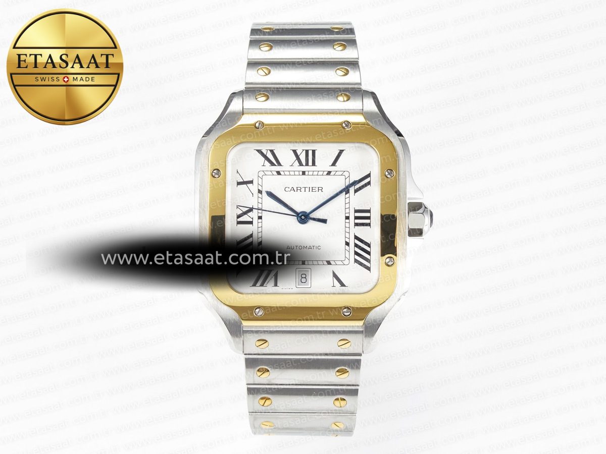 Santos de Cartier 40mm 2018 BVF 1:1 Best Edition YG Bezel White Dial on SS SmartLinks Bracelet MIYOTA 9015 - Görsel 3