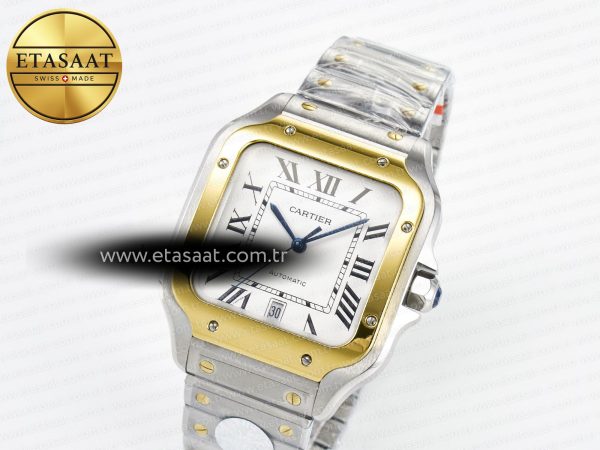Santos de Cartier 40mm J12F 1:1 Best Edition YG Bezel White Dial on SS SmartLinks Bracelet MIYOTA 9015