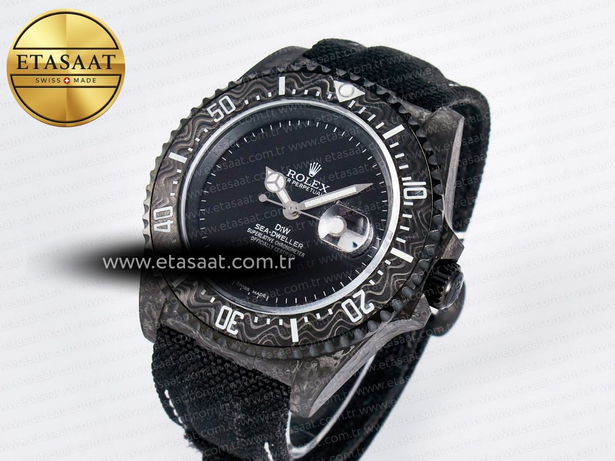 Sea Dweller 43mm Carbon DIWF Best Edition Black Dial on Black Nylon Strap A2824 - Görsel 2