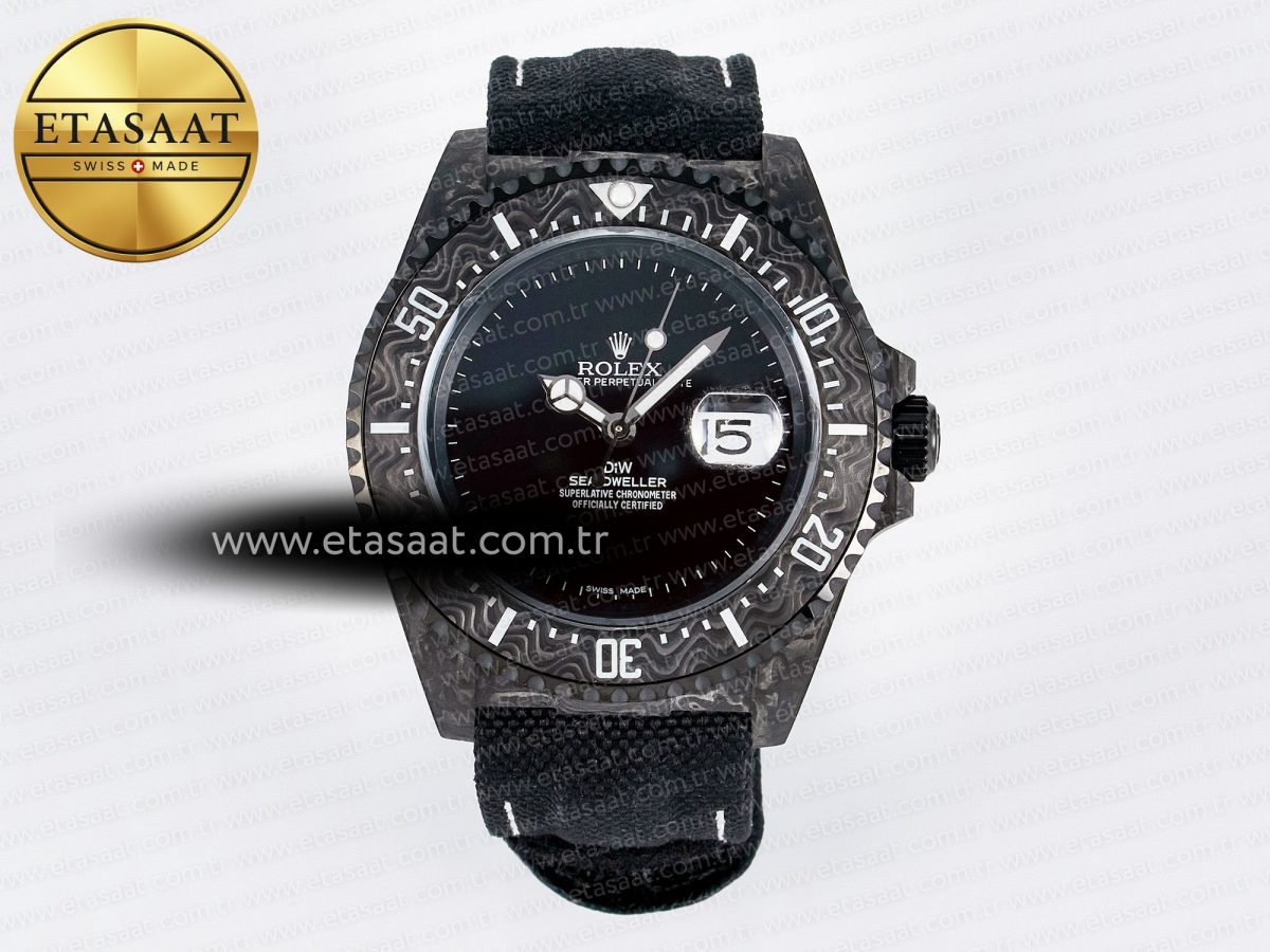 Sea Dweller 43mm Carbon DIWF Best Edition Black Dial on Black Nylon Strap A2824 - Görsel 3