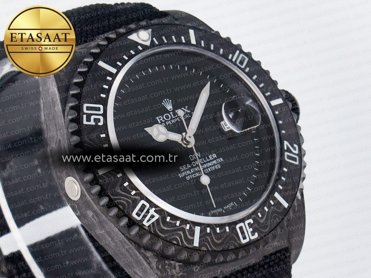 Sea Dweller 43mm Carbon DIWF Best Edition Black Dial on Black Nylon Strap A2824 - Görsel 5