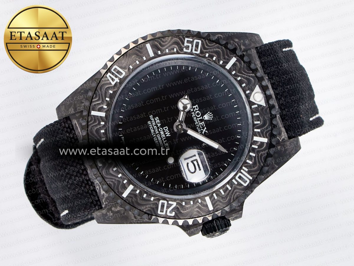 Sea Dweller 43mm Carbon DIWF Best Edition Black Dial on Black Nylon Strap A2824 - Görsel 8