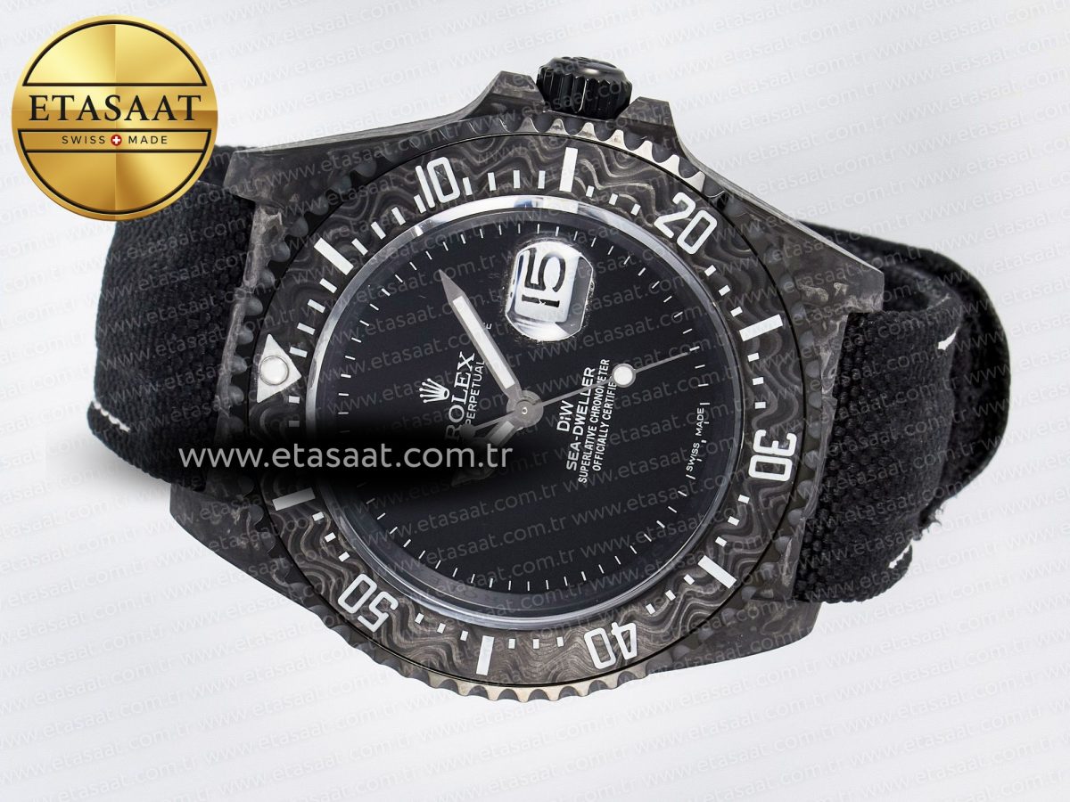 Sea Dweller 43mm Carbon DIWF Best Edition Black Dial on Black Nylon Strap A2824 - Görsel 9
