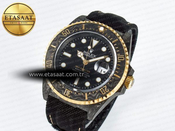 Sea Dweller 43mm Carbon DIWF Best Edition Black Dial YG Bezel on Black Nylon Strap A2824