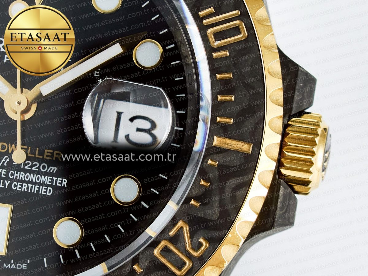 Sea Dweller 43mm Carbon DIWF Best Edition Black Dial YG Bezel on Black Nylon Strap A2824 - Görsel 12