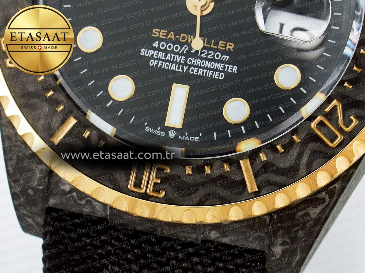 Sea Dweller 43mm Carbon DIWF Best Edition Black Dial YG Bezel on Black Nylon Strap A2824 - Görsel 13