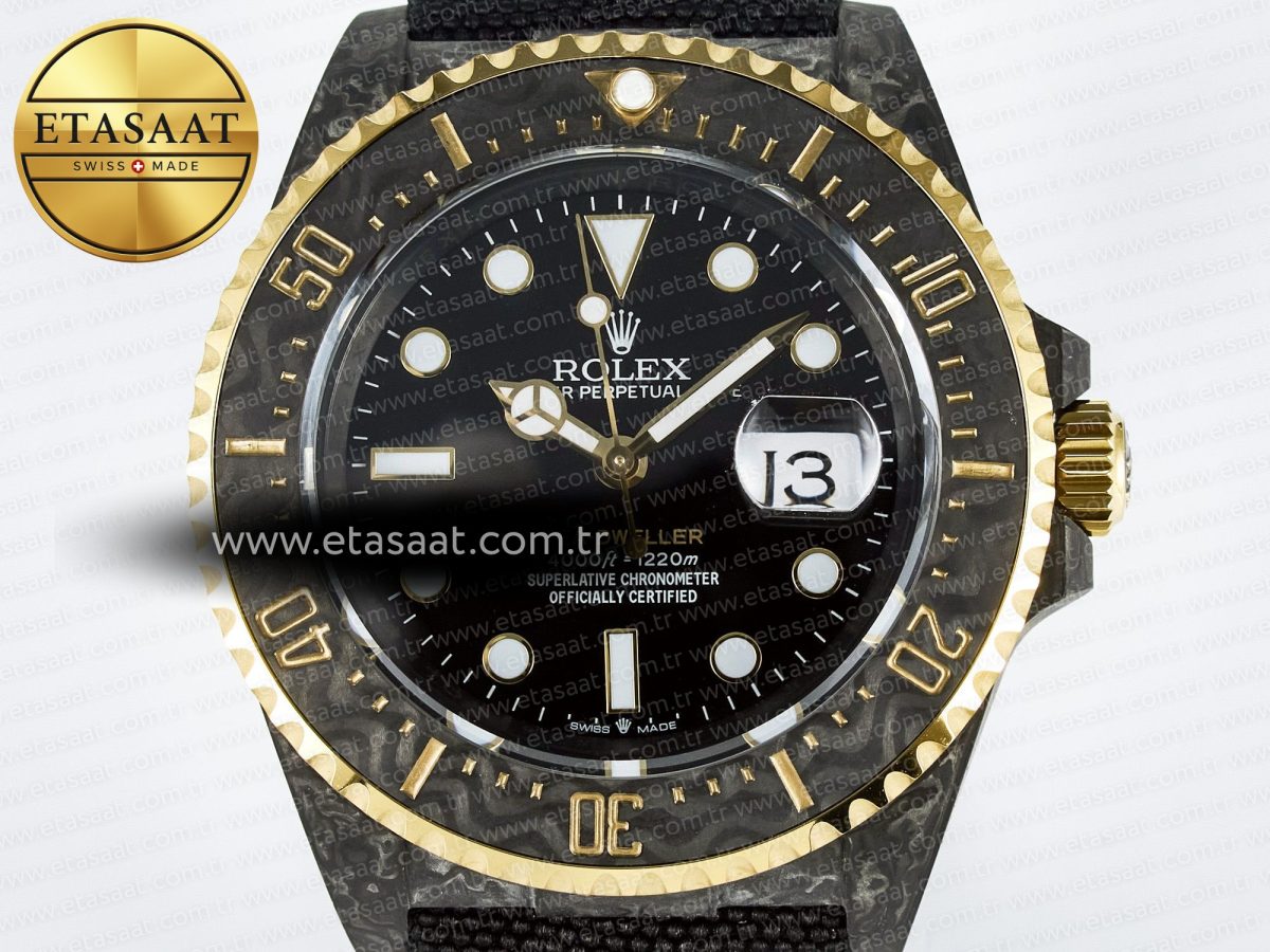 Sea Dweller 43mm Carbon DIWF Best Edition Black Dial YG Bezel on Black Nylon Strap A2824 - Görsel 4