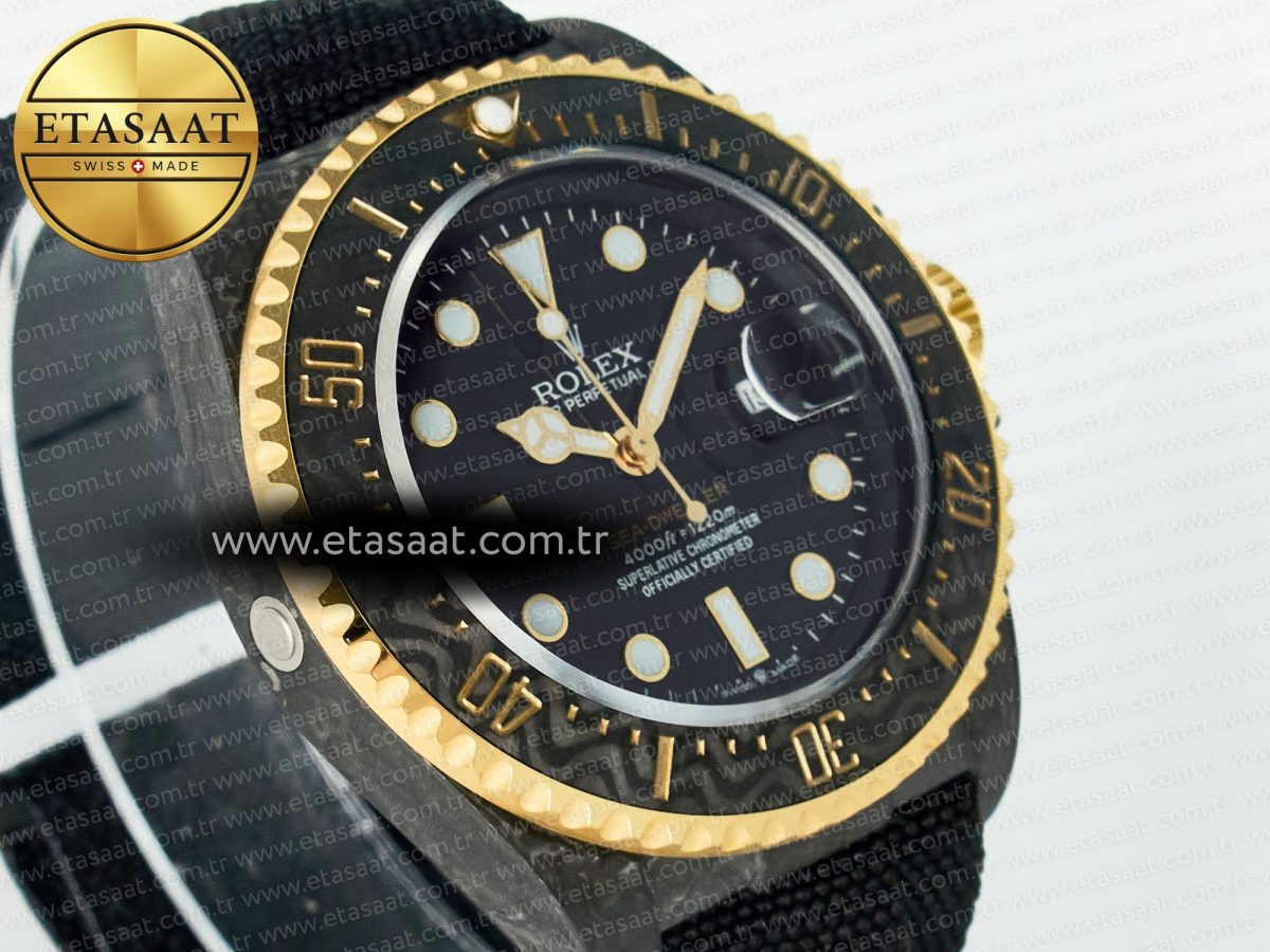 Sea Dweller 43mm Carbon DIWF Best Edition Black Dial YG Bezel on Black Nylon Strap A2824 - Görsel 5