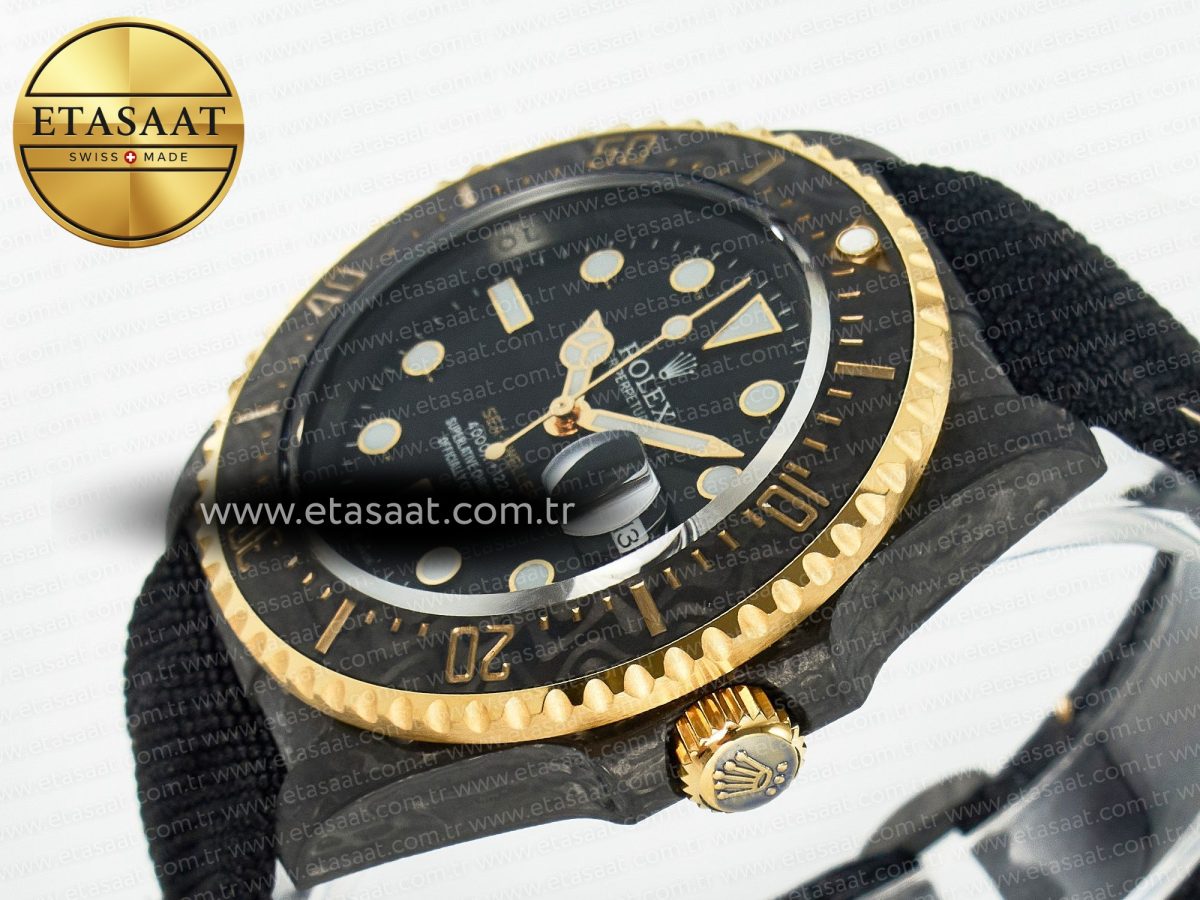 Sea Dweller 43mm Carbon DIWF Best Edition Black Dial YG Bezel on Black Nylon Strap A2824 - Görsel 6