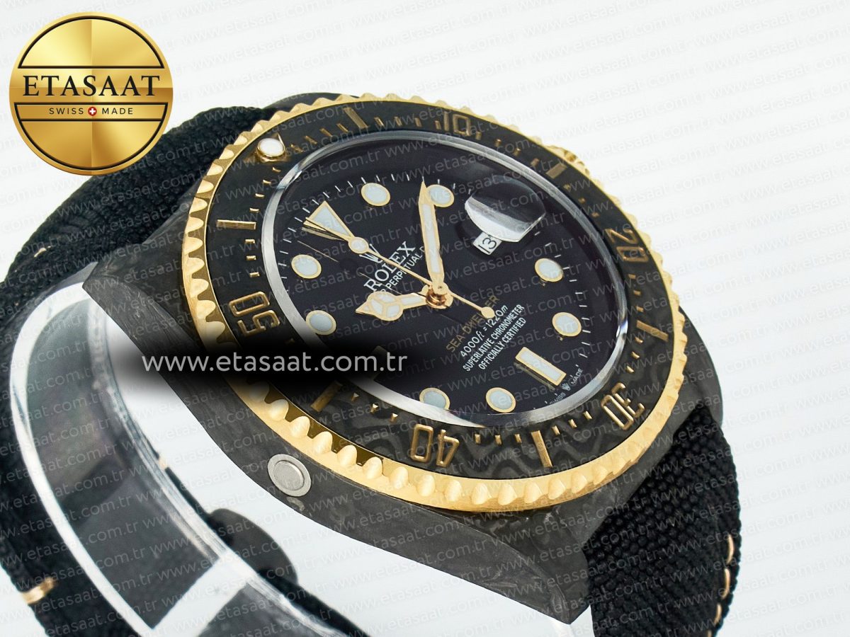 Sea Dweller 43mm Carbon DIWF Best Edition Black Dial YG Bezel on Black Nylon Strap A2824 - Görsel 7