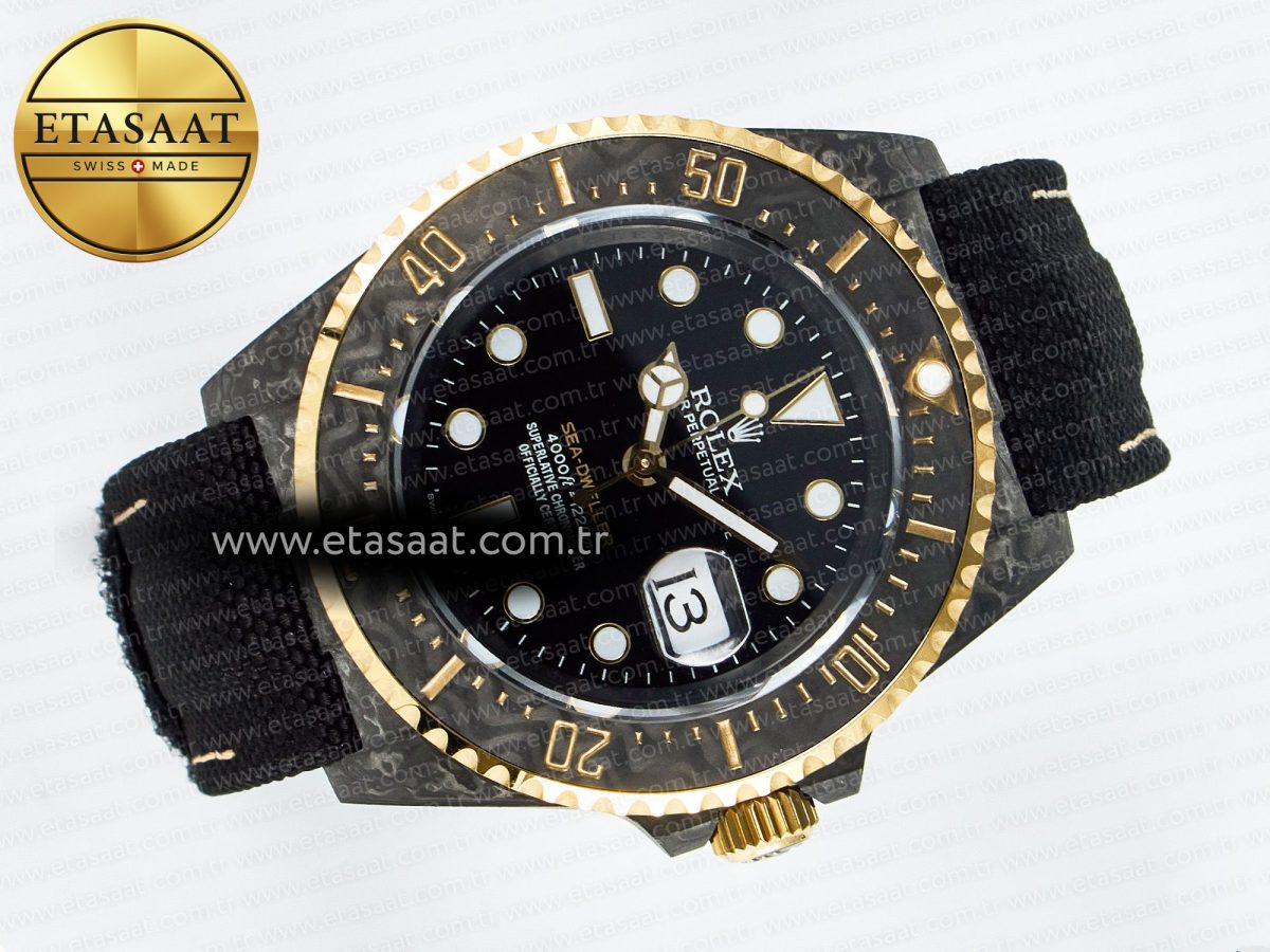 Sea Dweller 43mm Carbon DIWF Best Edition Black Dial YG Bezel on Black Nylon Strap A2824 - Görsel 8