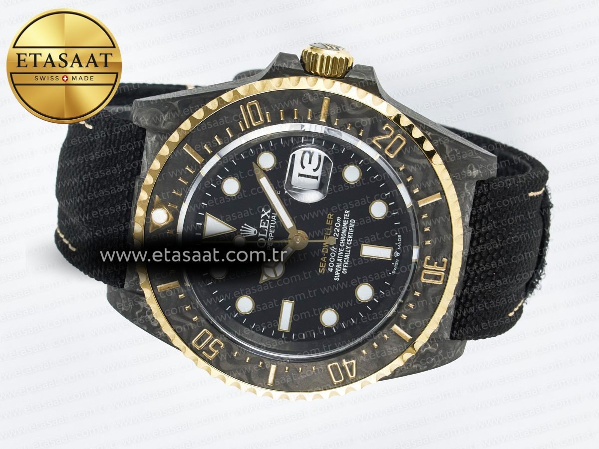 Sea Dweller 43mm Carbon DIWF Best Edition Black Dial YG Bezel on Black Nylon Strap A2824 - Görsel 9